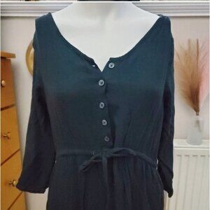 Old Navy Drawstring Prairie Midi Dress in Deep Green/Emerald